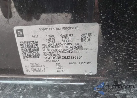 2018 Chevrolet Silverado 1500 1Lt z USA, uszkodzony, nr VIN 1GCRCREC9JZ326964